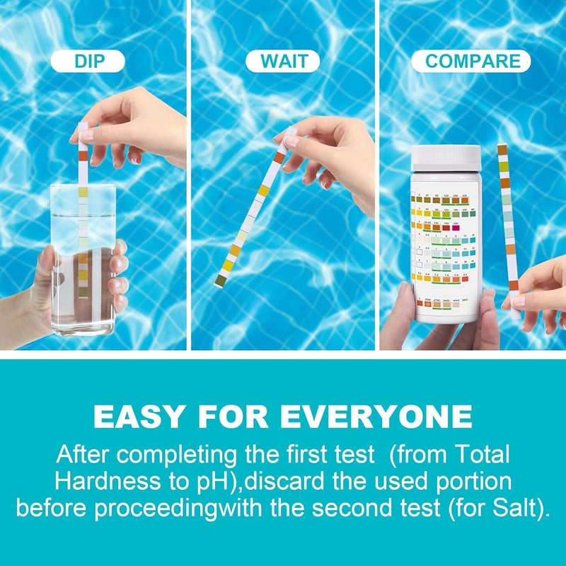 SaySummer Salt-Water Pool Test Strips Kit: 25 Counts 8-in-1 for Salt Water Pool Testing Kit, Salt Pool Test Strips for Hot Tub Spa Testing Salt Chlorine pH and More - Image 3